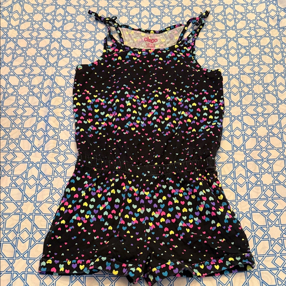 Circo Black Heart-Print Girls' Tie-Strap Romper